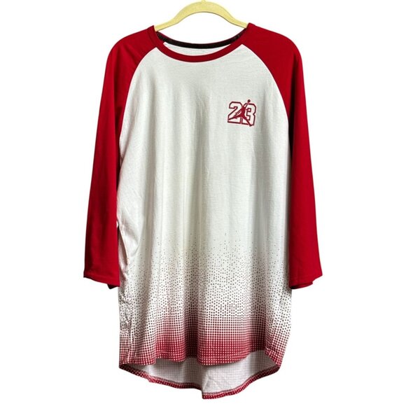 MICHAEL JORDAN Mens No 23 CHICAGO BULLS Size XL Baseball T-Shirt Red White logo - Picture 2 of 8